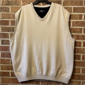 Callaway Golf X Series Men XXL  Cotton Knit Sweater Vest Lined Beige V-neck EUC